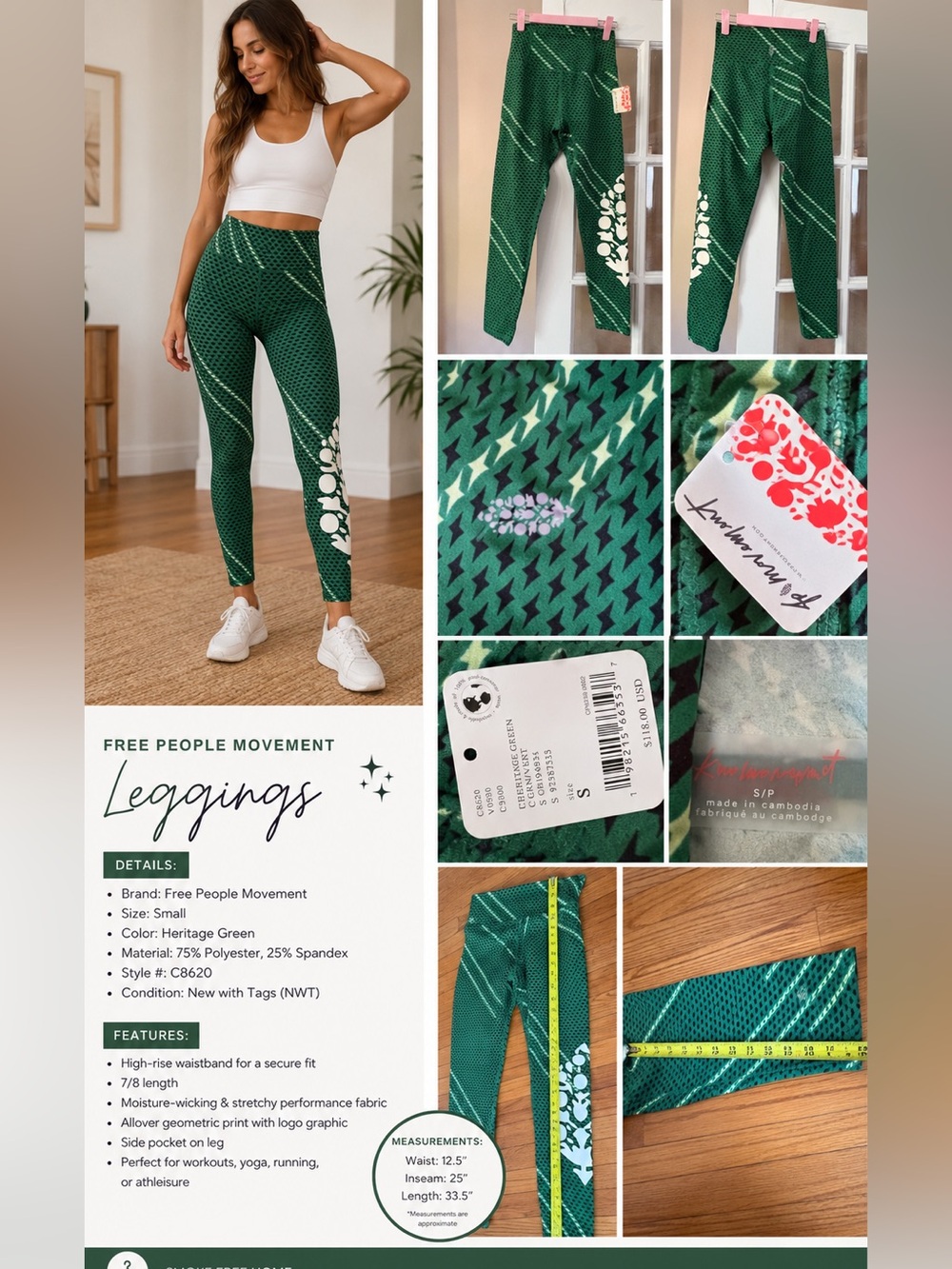 NWT-Free People Movement Heritage Green High-Rise Leggings